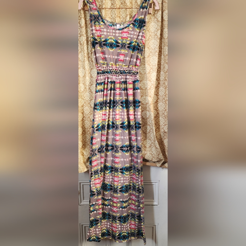 Xhilaration Pink and Green Aztek Tiered Sundress GUC Sz M